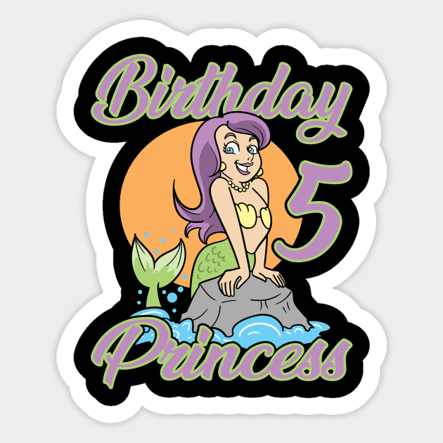 Fifth 5th Birthday Mermaid Princess Sticker by ModernMode